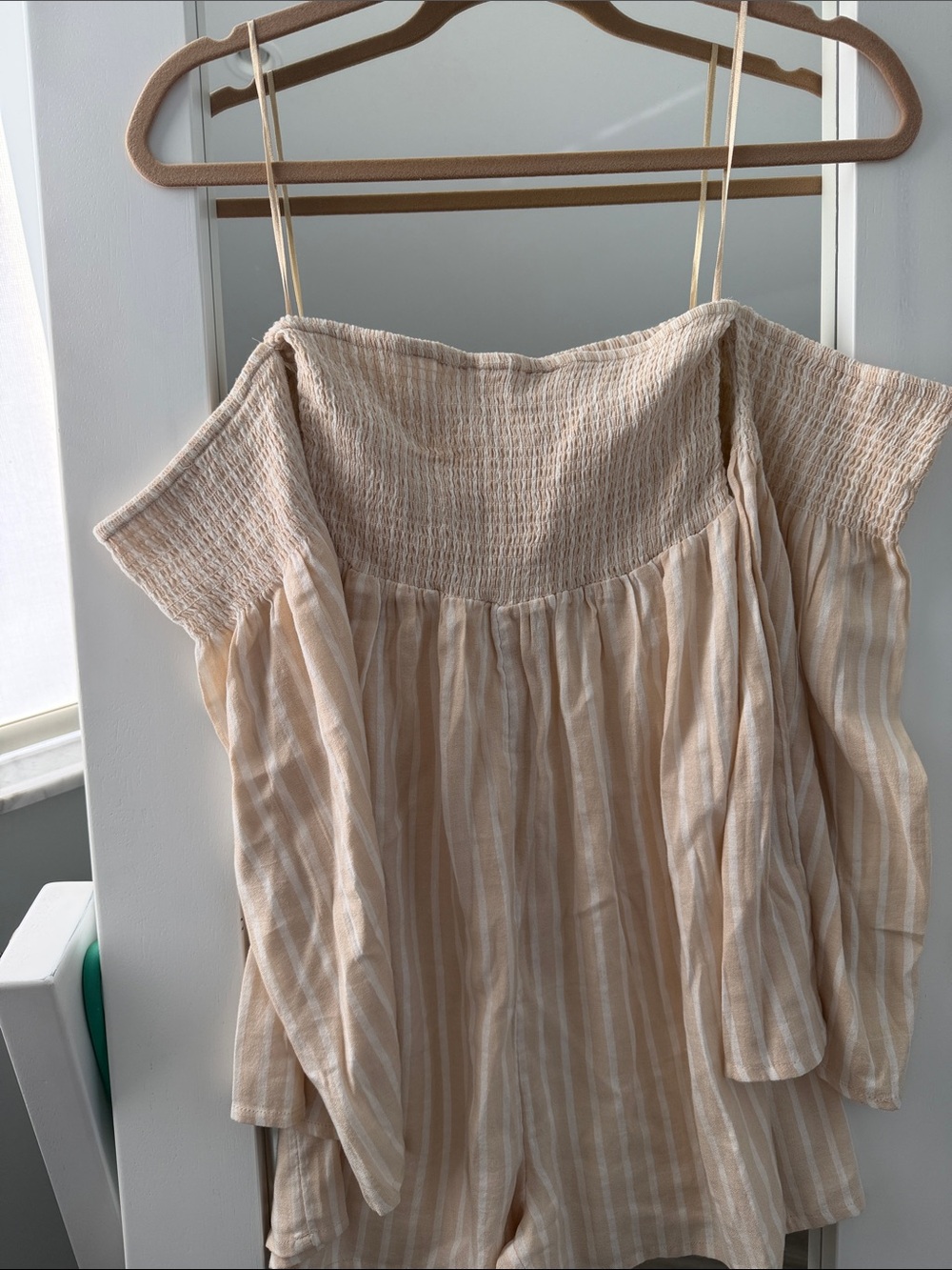 Billabong Striped Off-Shoulder Smocked Romper